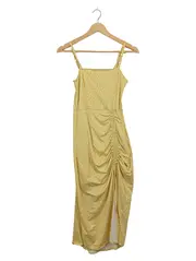 Vorschaubild 1 von Damen Sommerkleid Gelb Blumenmuster Raffung Gr. S