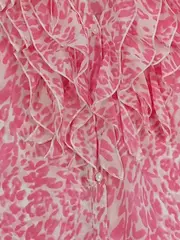 Vorschaubild 3 von Damen Bluse Gr. 38 Pink Tierdruck Rüschen Kurzarm Feminin