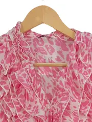 Vorschaubild 2 von Damen Bluse Gr. 38 Pink Tierdruck Rüschen Kurzarm Feminin