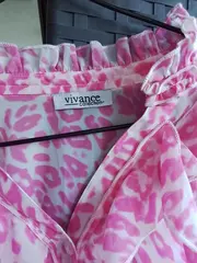 Vorschaubild 5 von Damen Bluse Gr. 38 Pink Tierdruck Rüschen Kurzarm Feminin