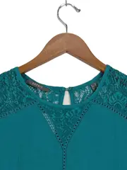 Vorschaubild 2 von Damen Bluse Gr. 38/M Petrol Kurzarm Casual Spitze Sommer