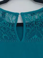 Vorschaubild 3 von Damen Bluse Gr. 38/M Petrol Kurzarm Casual Spitze Sommer