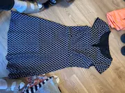 Vorschaubild 2 von Damen Freizeitkleid Gr. 34;XS Blau Polka Dot Kurzarm V-Ausschnitt