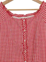Vorschaubild 2 von Damen Bluse kariert Rot Weiß Gr. 40/L Rüschen Spitze Baumwolle Casual