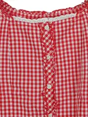 Vorschaubild 3 von Damen Bluse kariert Rot Weiß Gr. 40/L Rüschen Spitze Baumwolle Casual