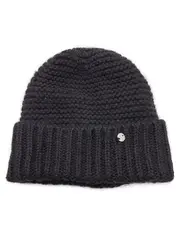 Vorschaubild 1 von Strickmütze Damen Schwarz Mohair Wolle Beanie Umschlagbund