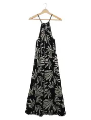 Vorschaubild 1 von Damen Maxikleid Neckholder Blumenmuster Schwarz Gr. L