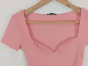 Vorschaubild 4 von Damen Top Pink Gr. 38/M Modisch Rippstrick Kurzarm