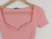Vorschaubild 3 von Damen Top Pink Gr. 38/M Modisch Rippstrick Kurzarm