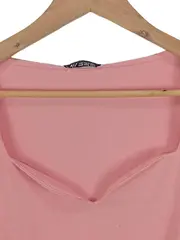 Vorschaubild 2 von Damen Top Pink Gr. 38/M Modisch Rippstrick Kurzarm