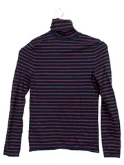 Vorschaubild 1 von Damen Rollkragenpullover Gestreift Blau Bordeaux Gr. M Langarm