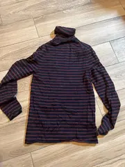 Vorschaubild 2 von Damen Rollkragenpullover Gestreift Blau Bordeaux Gr. M Langarm