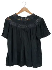 Vorschaubild 1 von Damen Bluse Gr. 38/M Schwarz Feminin mit Spitze Kurzarm