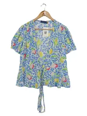 Vorschaubild 1 von Bluse Damen L Blumenmuster Kurzarm Viskose Blau