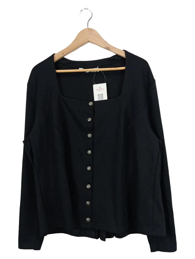 BONPRIX COLLECTION Damen Langarmshirt Bluse Knopfleiste Schwarz Gr