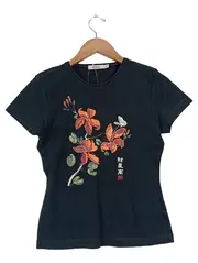 Vorschaubild 1 von Damen T-Shirt Gr. 40 Schwarz Blumenprint Schriftzug Casual