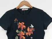 Vorschaubild 3 von Damen T-Shirt Gr. 40 Schwarz Blumenprint Schriftzug Casual