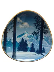 Vorschaubild 1 von Sammelteller Winterlandschaft Berge Porzellan Handgemalt Blau Gold