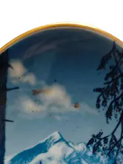 Vorschaubild 2 von Sammelteller Winterlandschaft Berge Porzellan Handgemalt Blau Gold