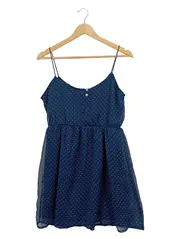 Vorschaubild 1 von Damen Sommerkleid Gr. 40/L Blau Tupfenmuster Spaghettiträger Casual