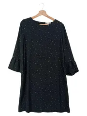 Vorschaubild 1 von Damen Freizeitkleid Gr. 40/L Schwarz mit Sternen Rüschenärmel Elegant