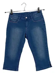 Vorschaubild 6 von Mädchen Jeans Capri Hose Gr. 158 Blau Strass Denim