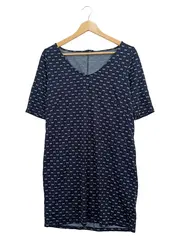 Vorschaubild 1 von Damen Freizeitkleid Gr. 40/L Blau Blumenmuster Kurzarm V-Ausschnitt