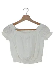 Vorschaubild 1 von Damen Bluse Gr. 34/XS Weiß Feminin Lochmuster Baumwolle