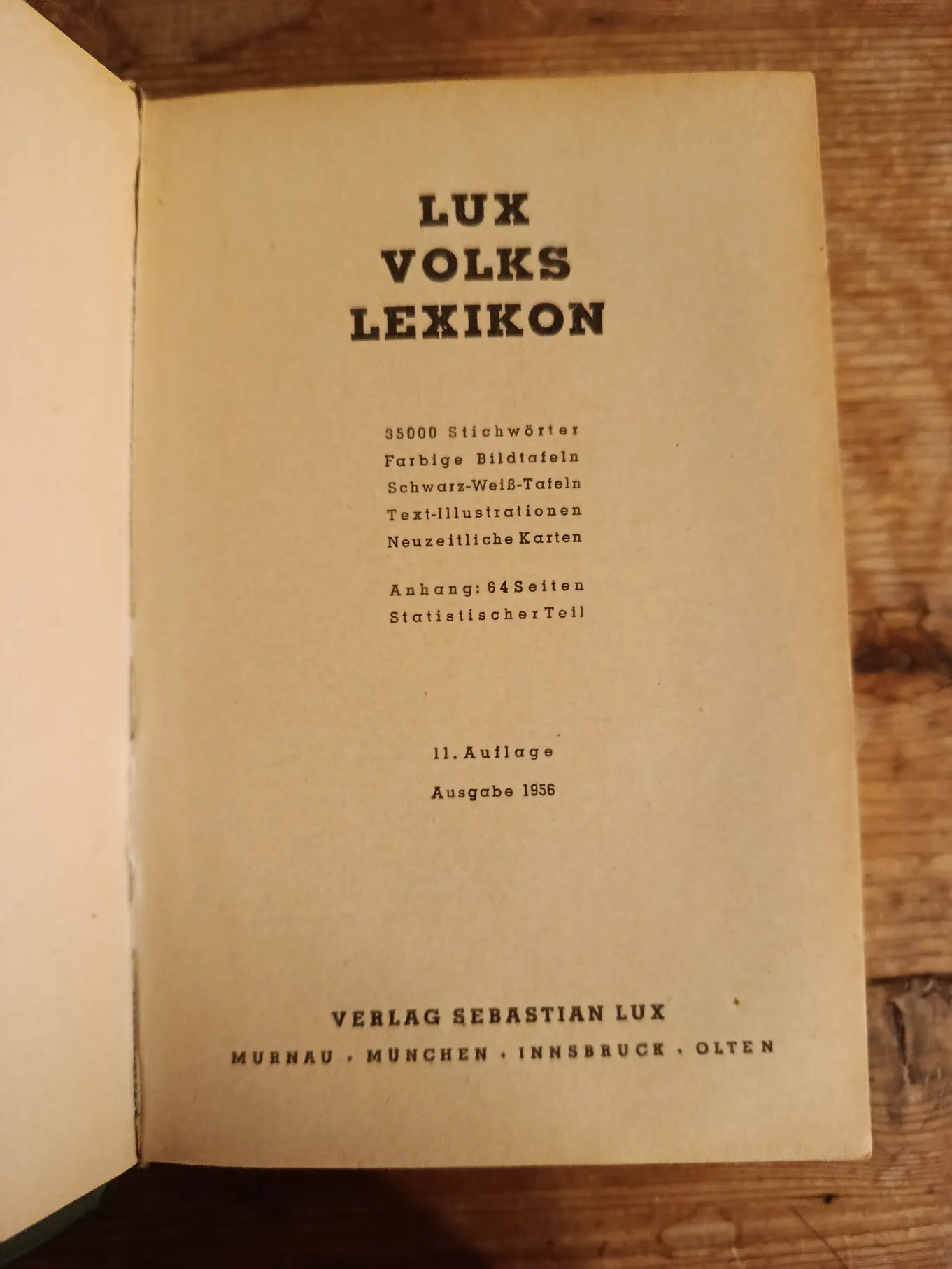 Lux Volks Lexikon 1956 Sebastian Lux 11. Auflage Wörterbuch Allgemeinwissen