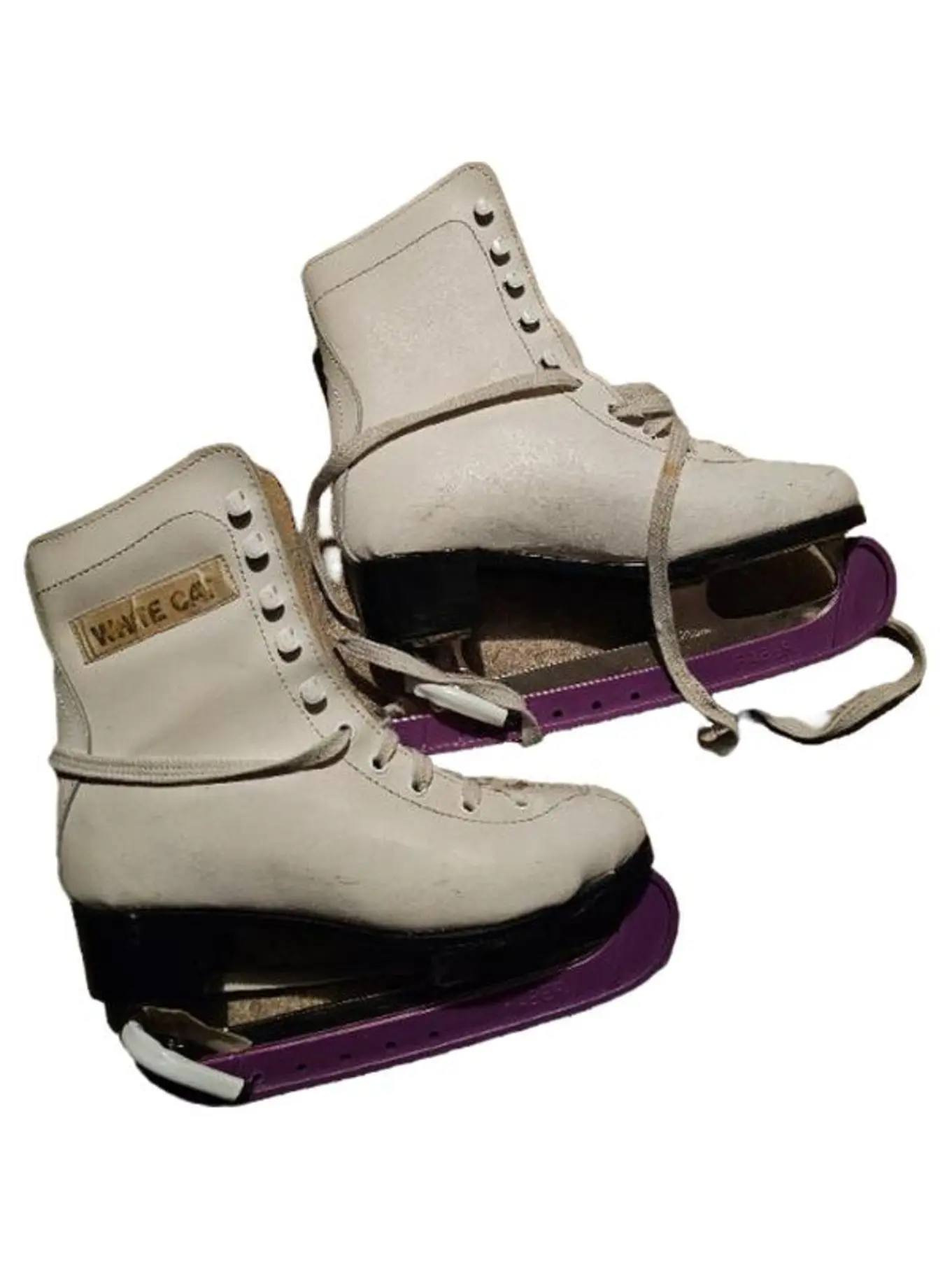 WHITE CAT Schlittschuhe Damen Gr. 37 Weiß mit lila Kufenschonern