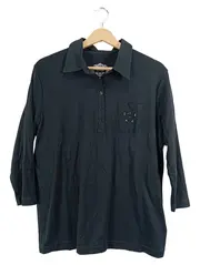 Vorschaubild 1 von Damen Poloshirt Langarm Gr. 46 Schwarz Pailletten Verzierung