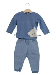 Vorschaubild 1 von Baby Set Langarmshirt und Hose mit Bärenapplikation Blau Gr. 80