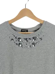 Vorschaubild 3 von Sweatshirt Damen Grau Meliert Langarm Strass Gr. 34 XS Baumwolle