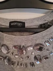 Vorschaubild 4 von Sweatshirt Damen Grau Meliert Langarm Strass Gr. 34 XS Baumwolle