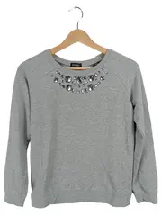 Vorschaubild 1 von Sweatshirt Damen Grau Meliert Langarm Strass Gr. 34 XS Baumwolle