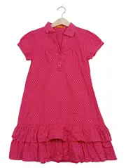 Vorschaubild 1 von Mädchen Blusenkleid Gr. 128 Pink Gepunktet Rüschen Baumwolle