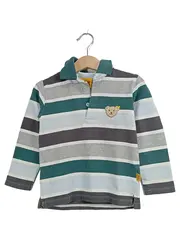 Vorschaubild 1 von Poloshirt Langarm Jungen Gestreift Bär Applikation Gr. 98 Mehrfarbig