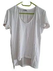 Vorschaubild 1 von Damen Basic V-Ausschnitt Shirt Weiß Gr. L Baumwolle