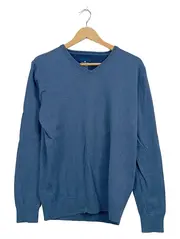 Vorschaubild 1 von Herren Pullover V-Ausschnitt Blau Gr. L Baumwolle Basic