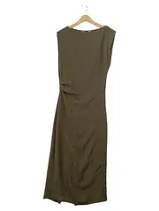 Vorschaubild 2 von Damen Midi-Kleid ärmellos Raffung Oliv Grün Gr. M