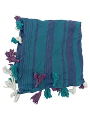 Vorschaubild 1 von Damen Schal Tuch Fransen Quasten Türkis Gestreift Boho 120cm