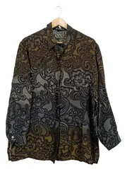 Vorschaubild 1 von Hemdbluse Gr. 46 Oliv Paisley Cupro Elegant Damen Bluse