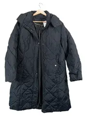 Vorschaubild 1 von Damen Steppmantel Gr. 42/XL Schwarz Kapuze Winterjacke Lang