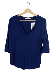 Vorschaubild 1 von Damen Bluse 3/4-Arm Dunkelblau V-Ausschnitt Gr. XS/34