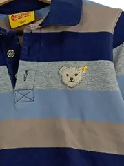 Vorschaubild 3 von Poloshirt Langarm Jungen Gr. 110 Gestreift Blau Bär Applikation Baumwolle