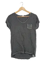 Vorschaubild 1 von Damen T-Shirt Gr. XS Grau V-Ausschnitt Brusttasche Casual