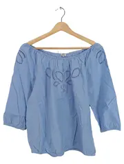 Vorschaubild 1 von Damen Bluse Gr. 38 M Hellblau Off-Shoulder Stickerei Baumwolle