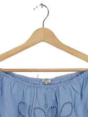 Vorschaubild 3 von Damen Bluse Gr. 38 M Hellblau Off-Shoulder Stickerei Baumwolle