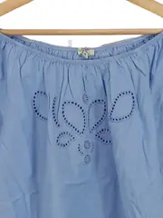 Vorschaubild 2 von Damen Bluse Gr. 38 M Hellblau Off-Shoulder Stickerei Baumwolle