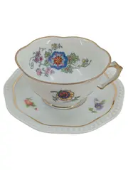 Vorschaubild 1 von Espressotasse mit Unterteller Klassisch Mehrfarbig Blumen Porzellan